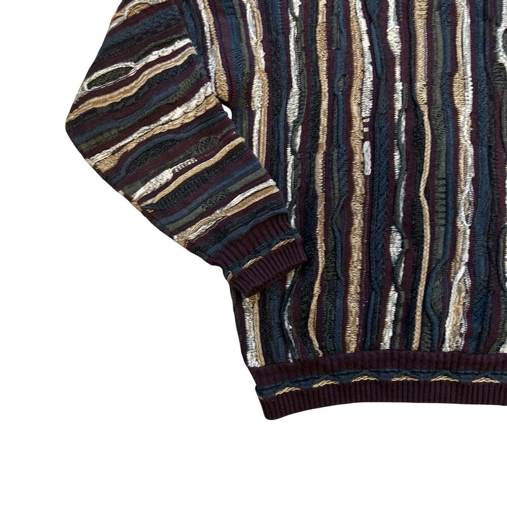 Vintage 90s Earth Tone 3D Textured Knit Coogi Style Sweater Professor Core Large - Picture 8 of 14